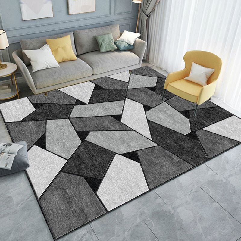Minimalism 3D Geometric Printed Rug Multicolor Polyester Rug Washable Anti-Slip Backing Stain Resistant Rug for Great Room