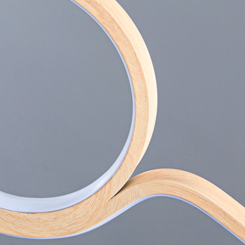 2-Light Modern Beige Island Lighting Wooden LED Ceiling Light for Dining Room