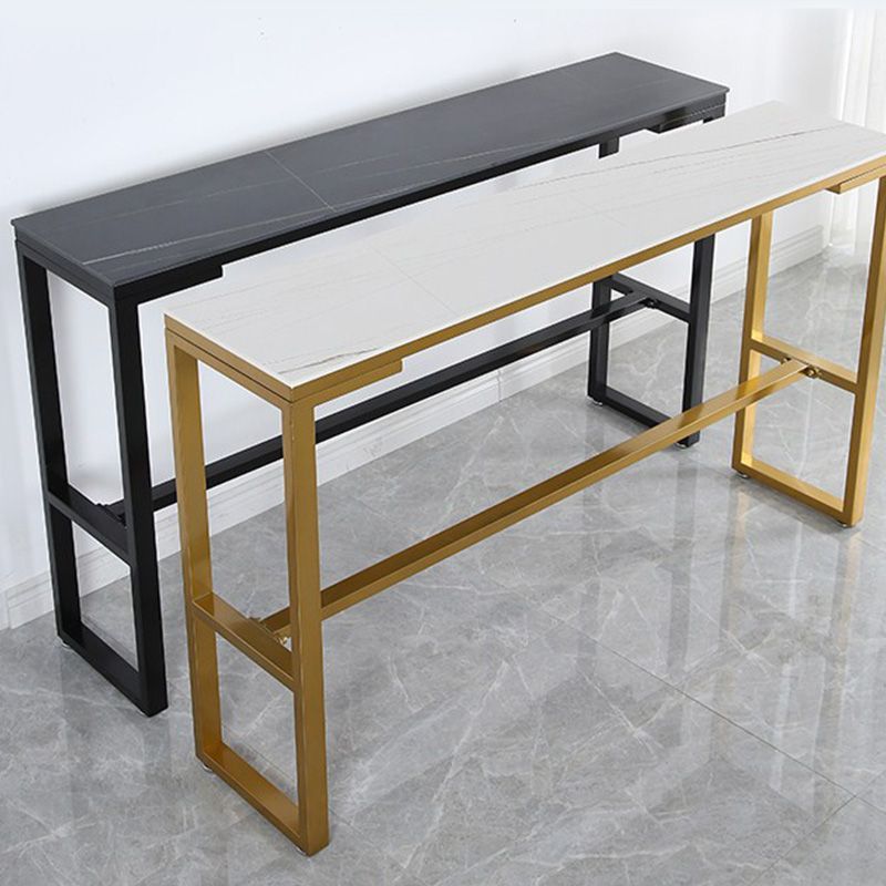 Stone Top Table Industrial Style Bistro Pub Table with Metal Base