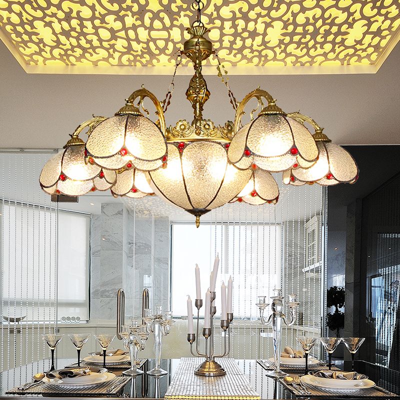 Floral Chandelier Lighting Rustic 6 Lights Dimpled Clear Glass Pendant Lighting for Hallway