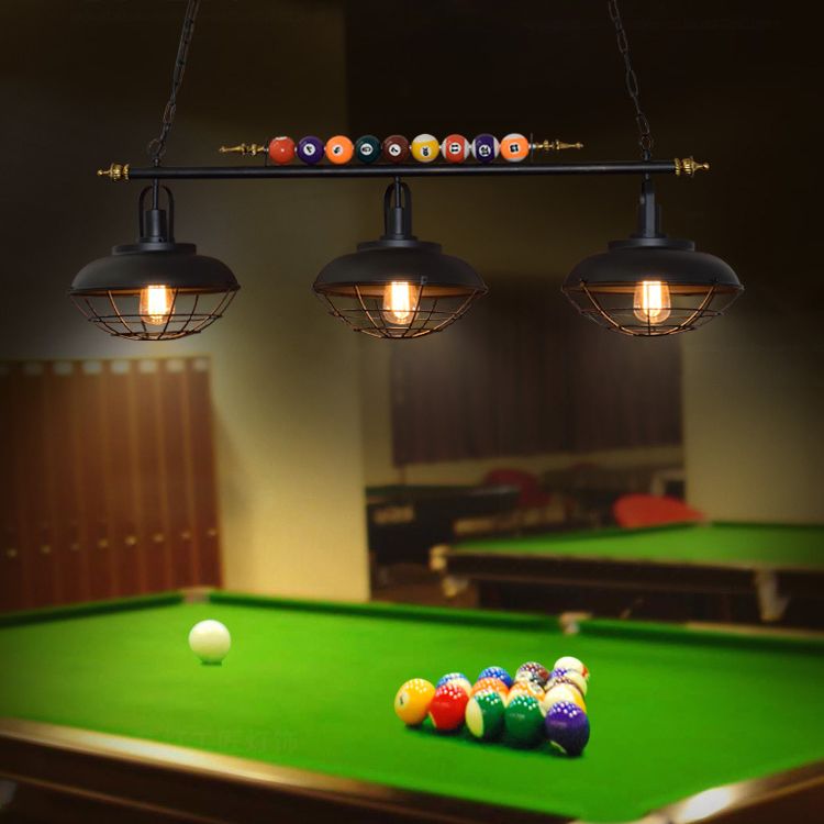 Filo metallico Isola Luce con tonalità fienile industriale 2/3 heads lampada isola della stanza di biliardo in nero