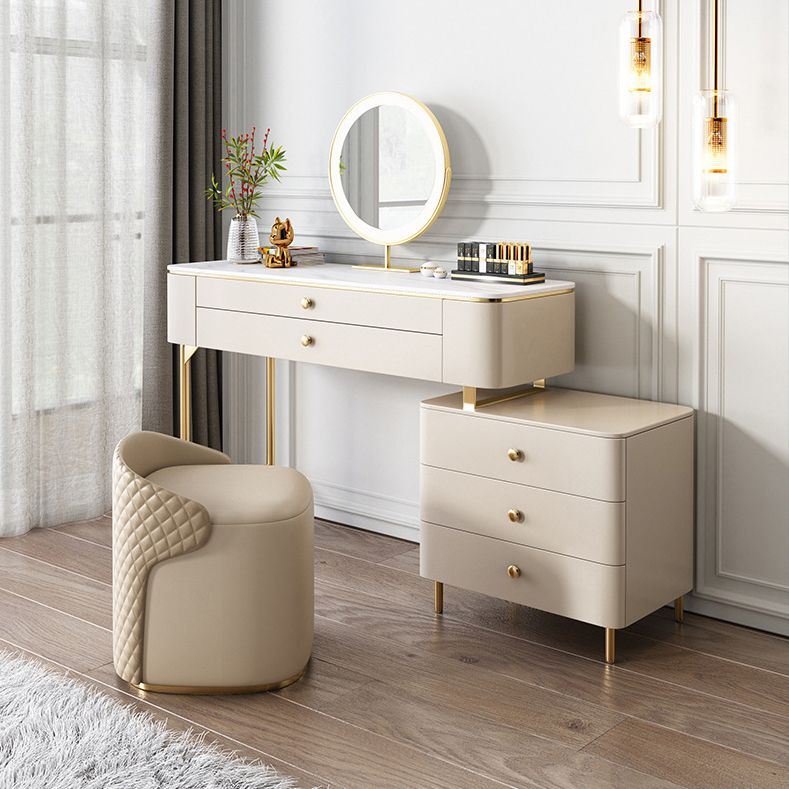 White Rock Sheet Top Gold Metal Base Glam Style 2/5 Drawers Dresser