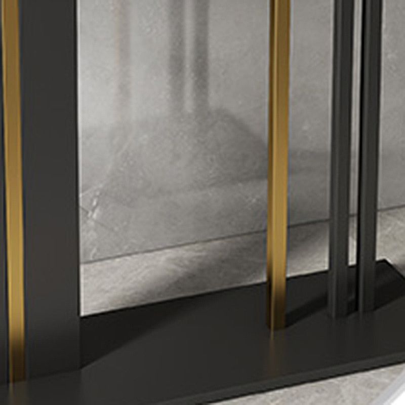Modern Half Moon Console Table with Stone Top and Iron Pedestal Base