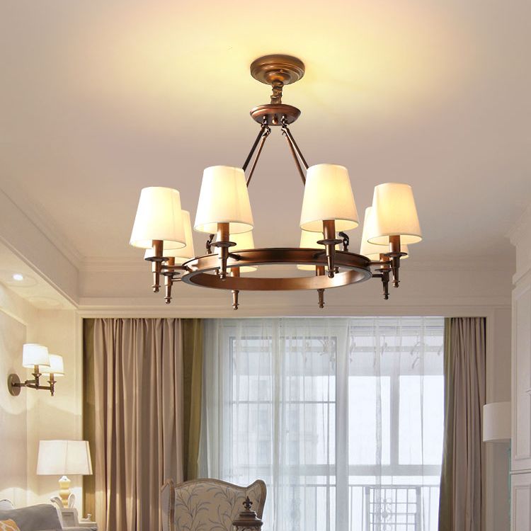 Wagon Wheel Light Fixture Traditional Multi-Head Chandelier Pendant Light with White Fabric Shade