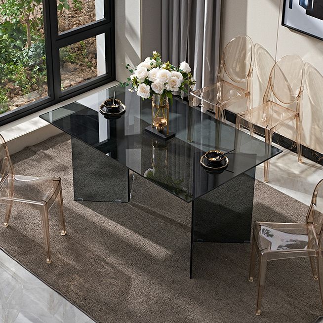 Contemporary Style Clear Tempered Glass Dining Table 2 Legs Table for Dining Room