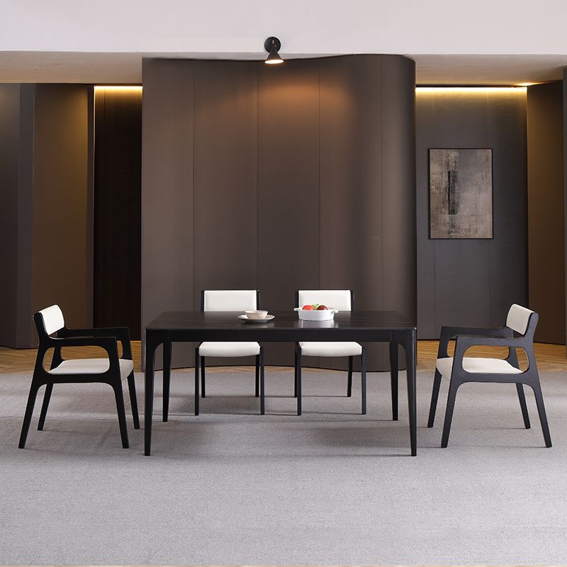 Modern Upholstered Dining Arm Chair Solid Wood Chair with Black Legs