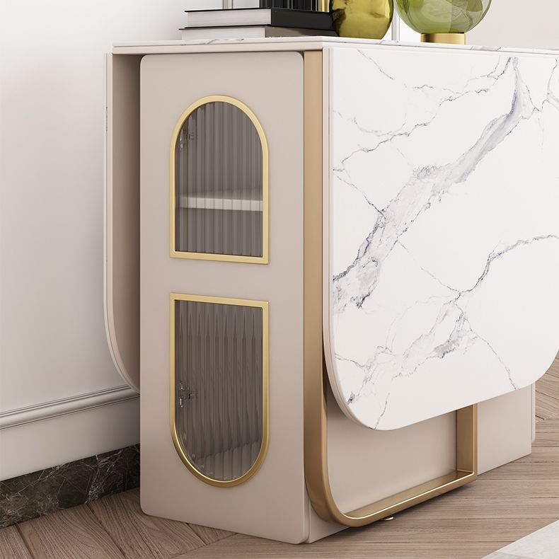 Mesa de comedor rectangular de estilo moderno Mesa de comedor de hojas abatibles de piedra sinterizada blanca de 62,3"