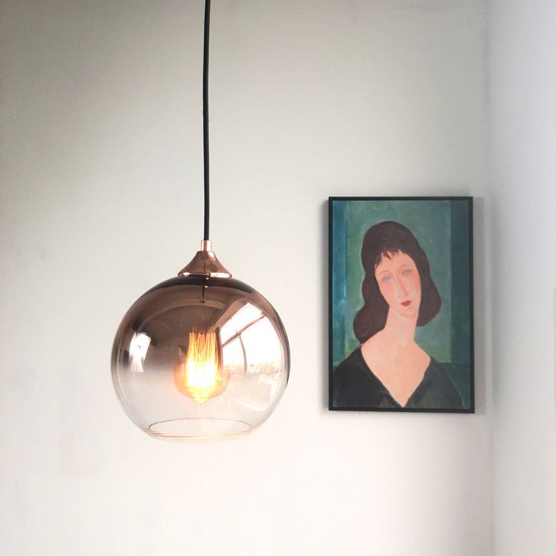 1-Head Dining Room Suspension Lighting Simple Pendant Light Kit with Global Gradient Glass Shade