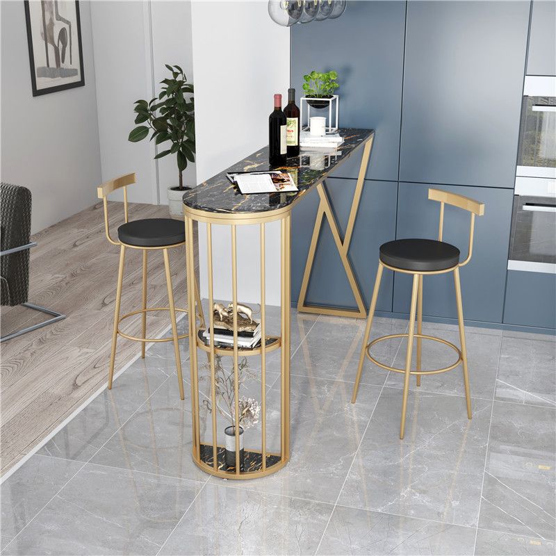 Modern Stone Bar Table Dining Table with Storage Shelves for Kitchen Living Room