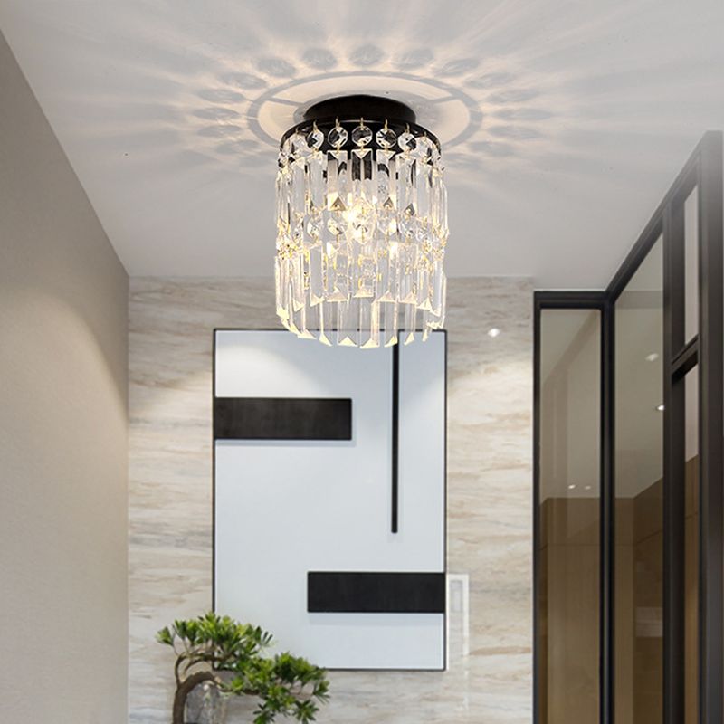 Modern Style Cylindrical Ceiling Mounted Light Crystal Aisle Close to Ceiling Lamp in Gold