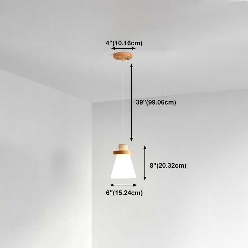 Bois massif conical suspension du plafond de plafond en verre blanc minimaliste pour salle à manger