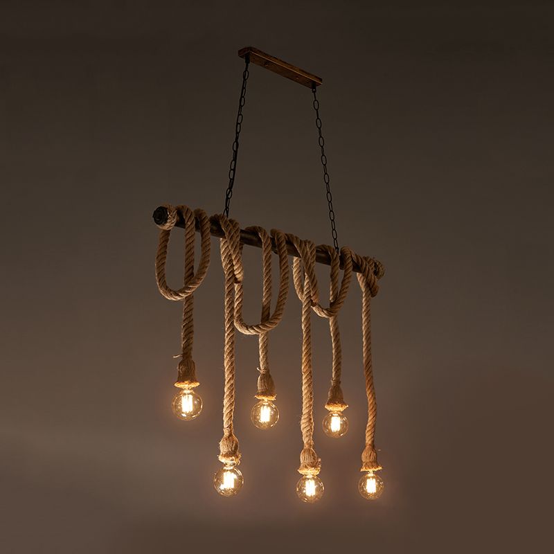 6 luces de la isla de la cuerda Luces de araña de la isla industrial Bombilla desnuda Comedor Comedor Fixting de iluminación de la isla