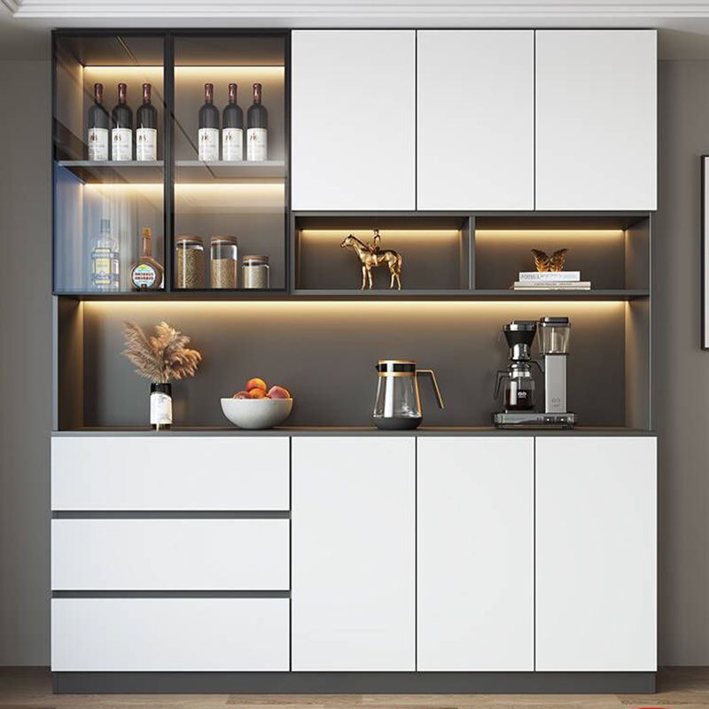 Modern Glass Adjustable Shelving Doors Wood Sideboard Cabinet with Cabinets and Drawers
