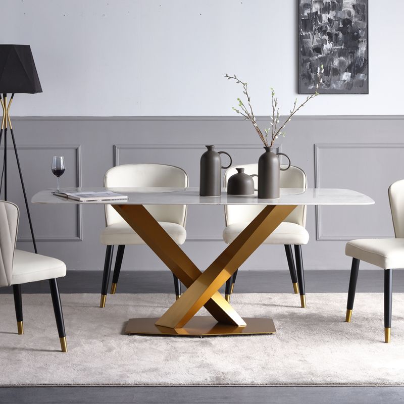 Sintered Stone Dining Table Luxury Style Pedestal Table for Dining Room