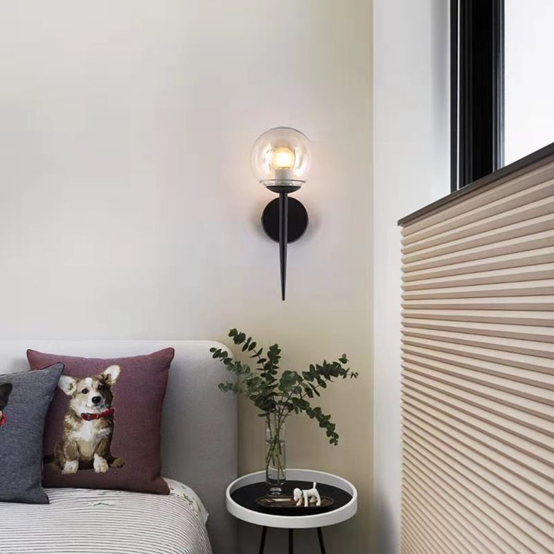 Spherical Bedroom Wall Sconce Lighting Glass Simplicity Style Sconce Light Fixture