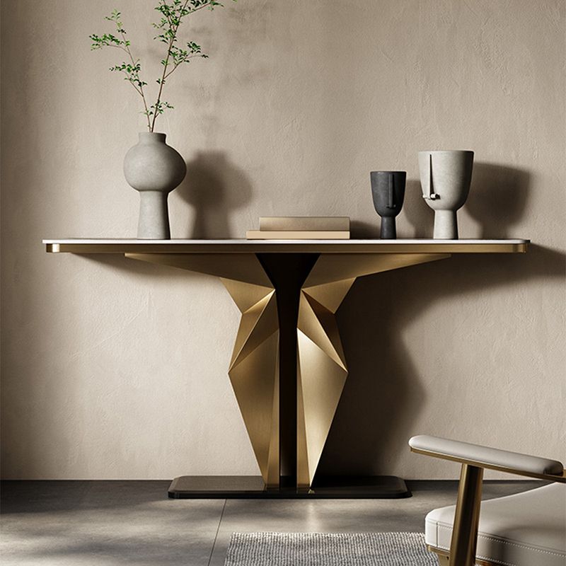 Glam Rectangle Console Table Stone Console Sofa Table for Hall