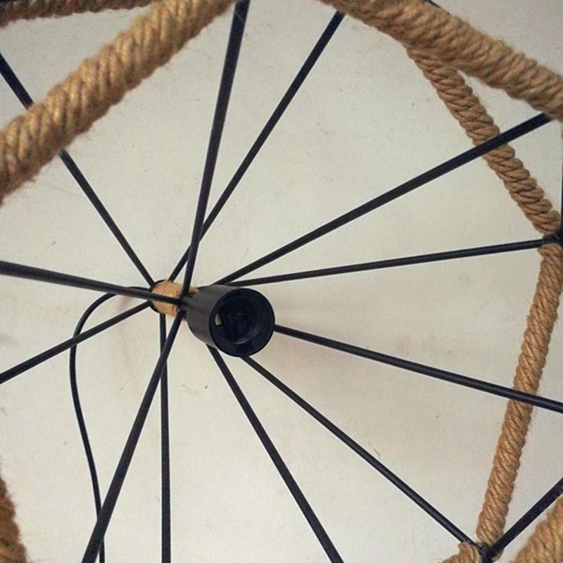 Black Rope Geometric Cage Ceiling Light Industrial Loft Hanging Light for Dining Room