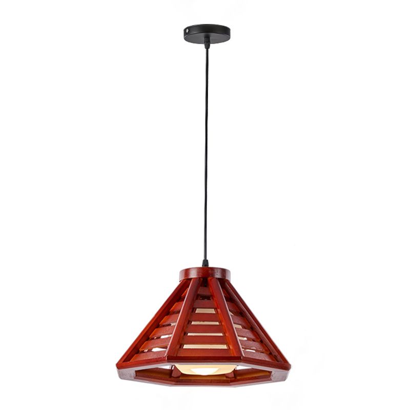 Pyramid Shape Hanging Lighting Modern Style Wood 1 Light Pendant Lamp for Dining Room
