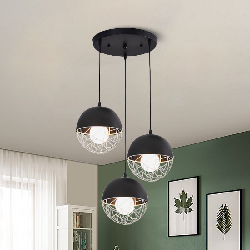 Milk Glass Sphere Cluster Pendant Modern 3 Lights White/Black Hanging Light with Round/Linear Canopy