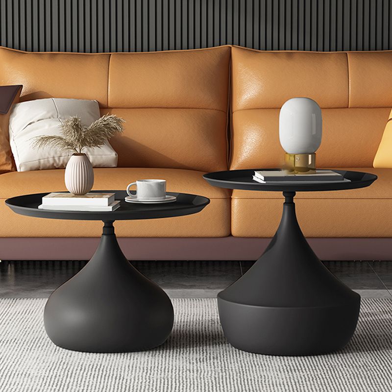 Mid-Century Round Iron Coffee Table Set Pedestal Tray Top Cocktail Table