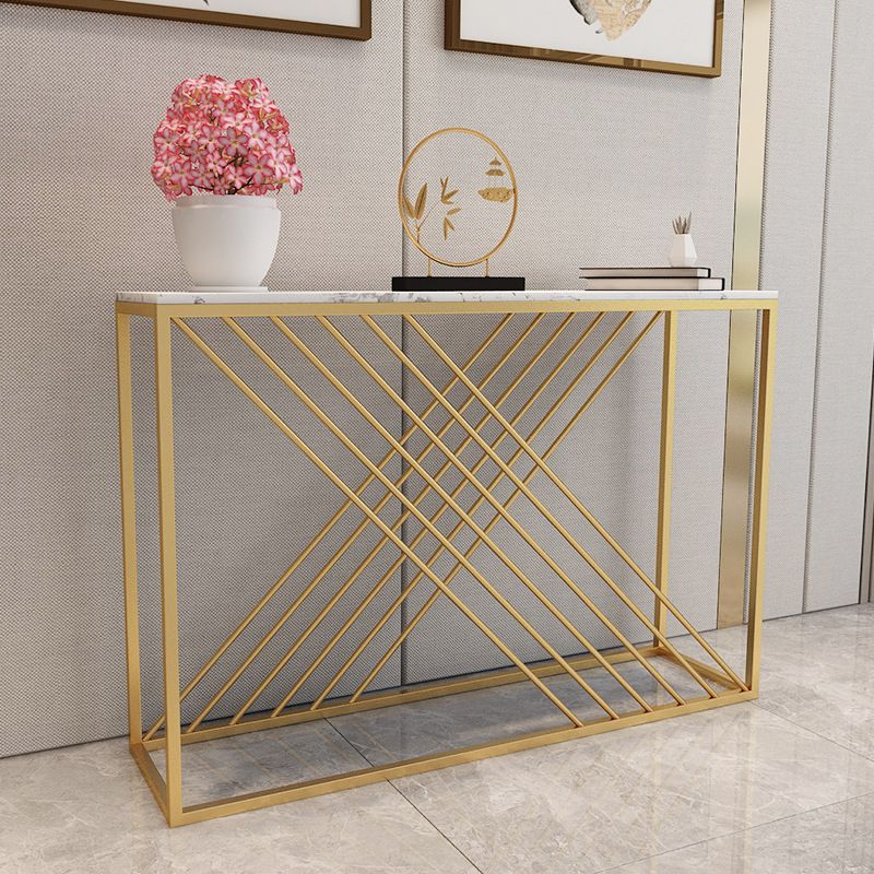 Contemporary Marble Console Sofa Table Rectangle Stain Resistant End Table for Hall