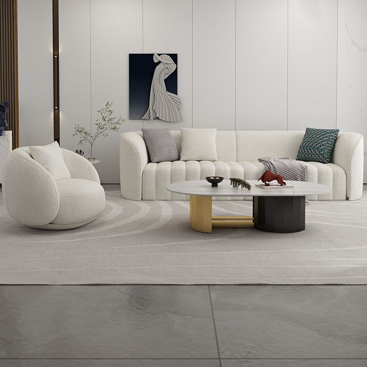 White Wool Curved Sofa Modern Sloped Arm Sofa for Living Room