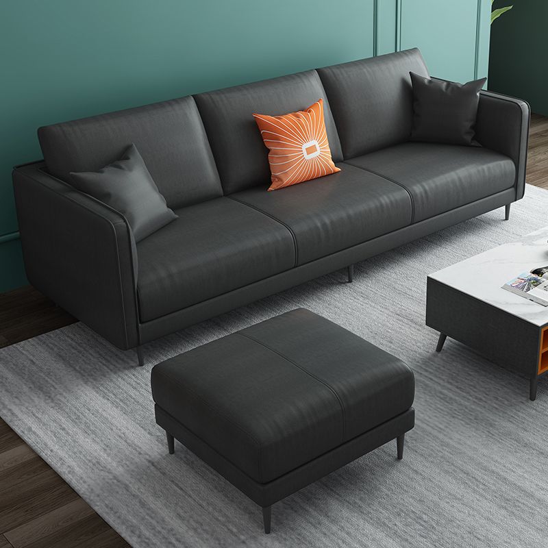 32.28" D x 72.83" W x 33.07" H Faux Leather Tuxedo Arm Sofa with Bolster Pillows