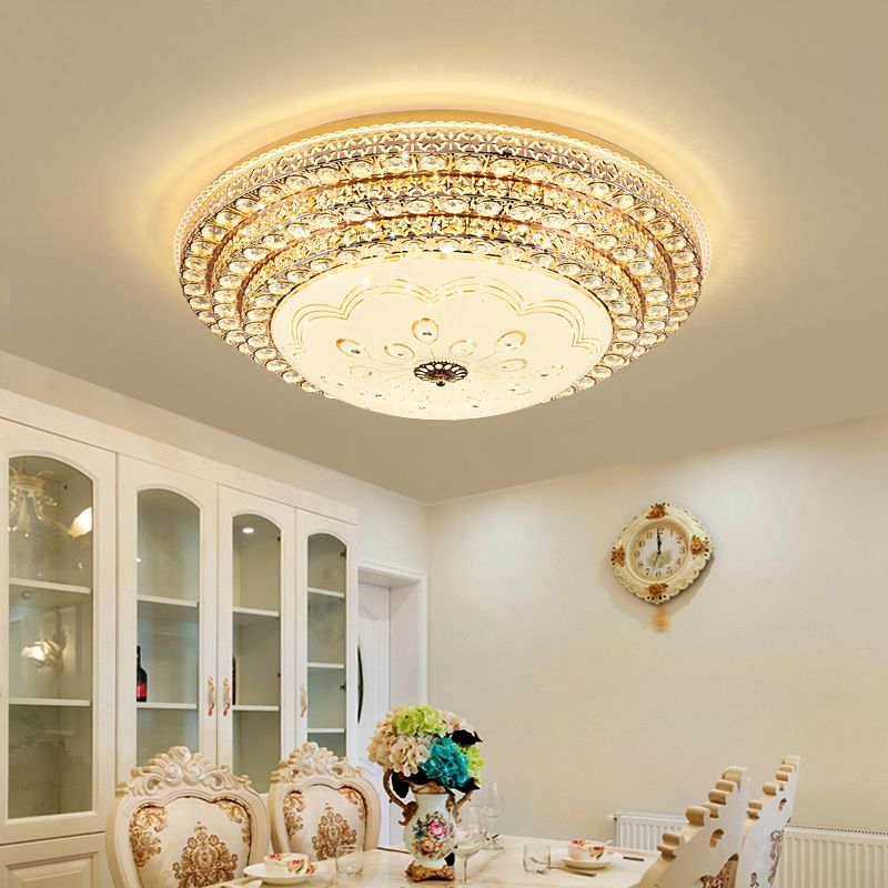 Crystal Gold LED Ceiling Light in Modern Luxury Style Wrought Iron Flush Mount with Glass Shade