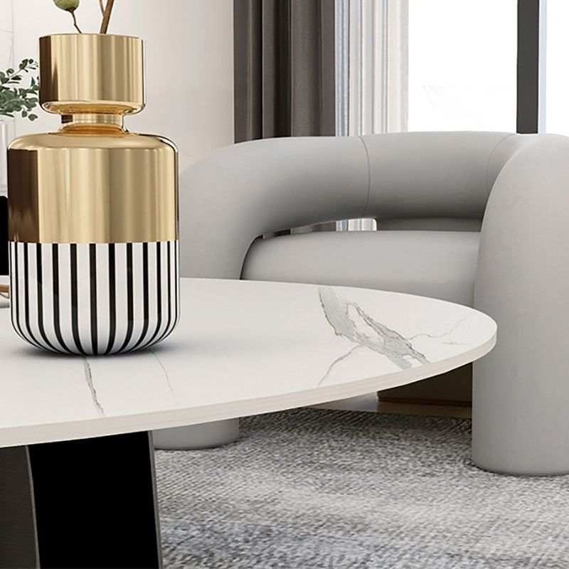 Modern Black and White Pedestal Coffee Table Round Slate and Metal Table