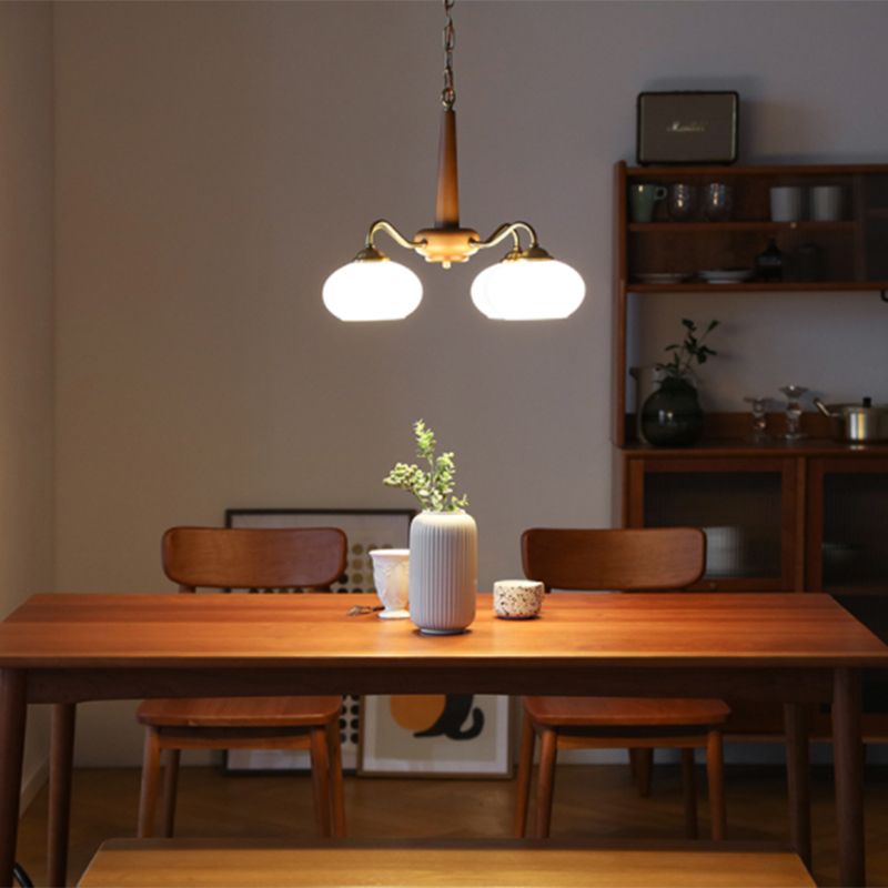 Brass Japanese Chandelier Bowl Shape Multi Light Hanging Light with Wood for Restaurant