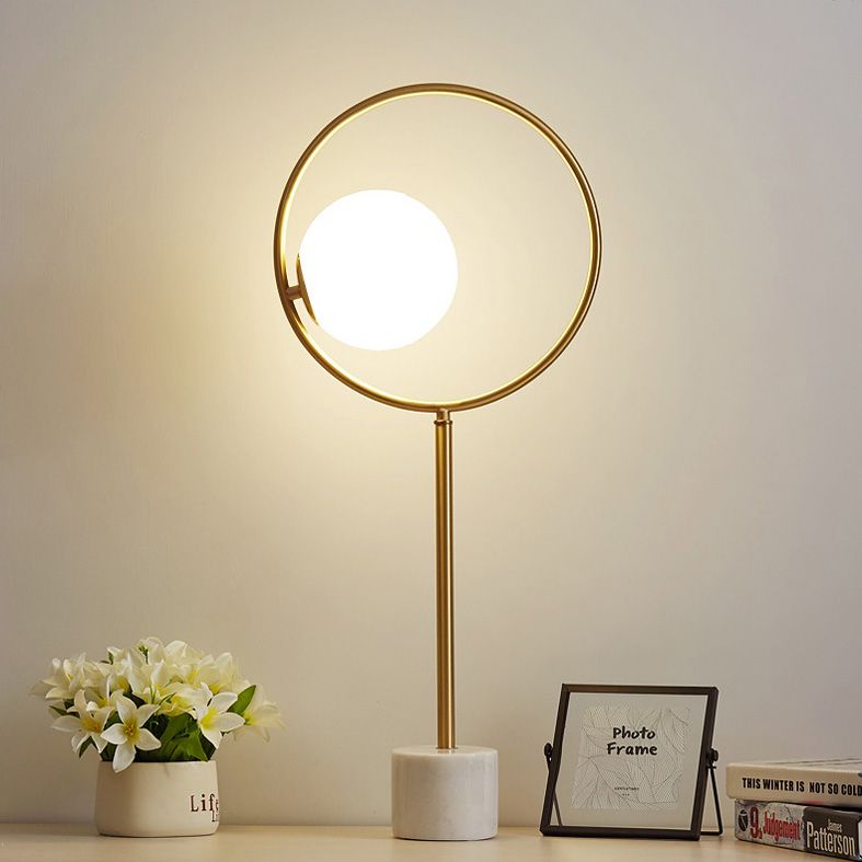 Postmodern 1-Light Table Lamp Gold Finish Ball Nightstand Light with Shade