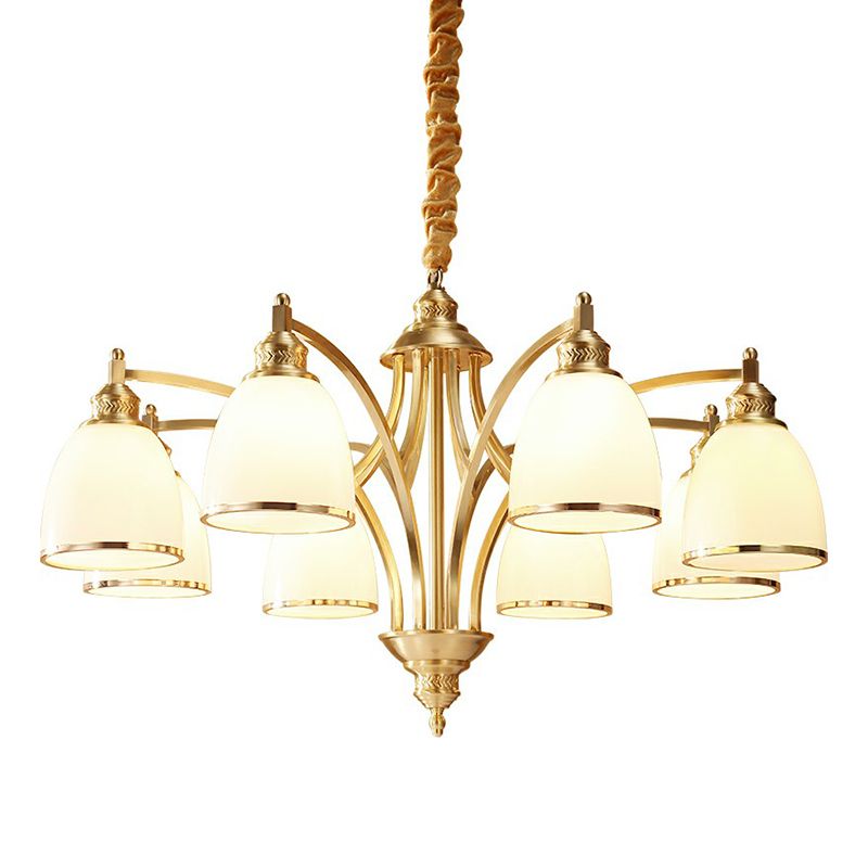 Messing klokvormige kroonluchter lamp koloniale stijl crème glazen woonkamer hangende lichtkit