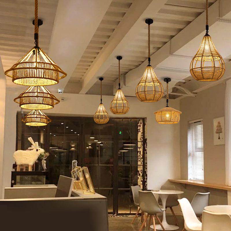 Industriële stijl gearceerde hanglamp plafond licht touw hangend plafondlicht in beige