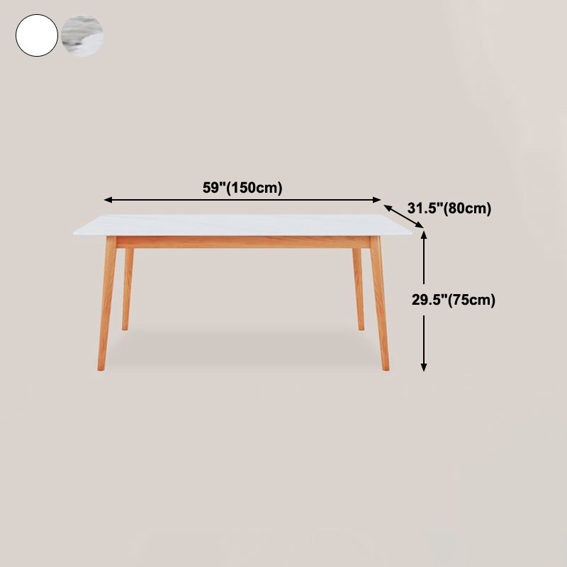 Modern Rectangle Dining Table Sintered Stone Top Table with 4 Wood Legs