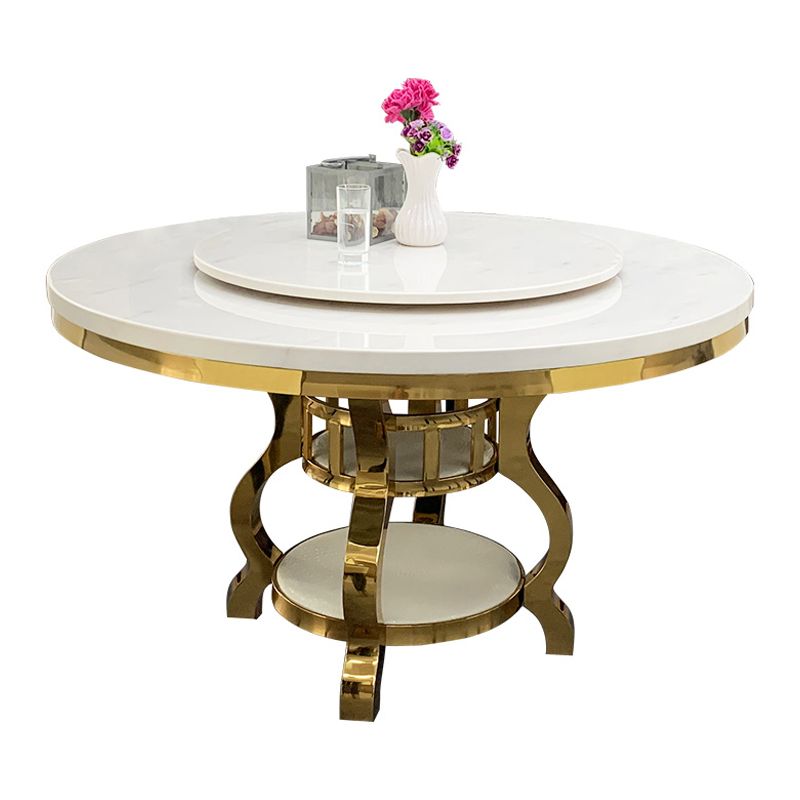 Metal Traditional Luxury Round Table Marble Top Table with Storage