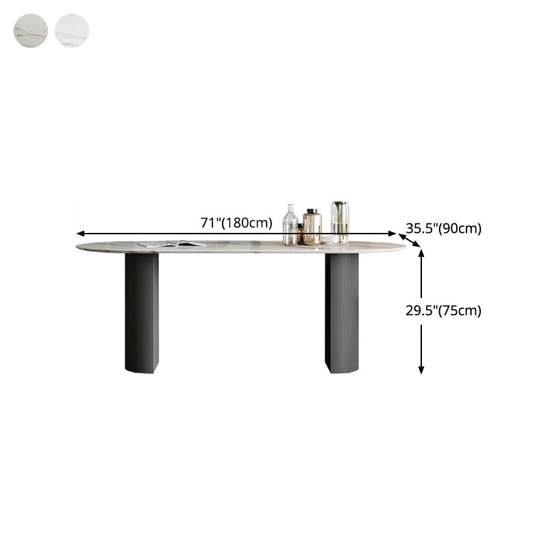 Sintered Stone Dining Table Modern Oval Dining Table with Black Base
