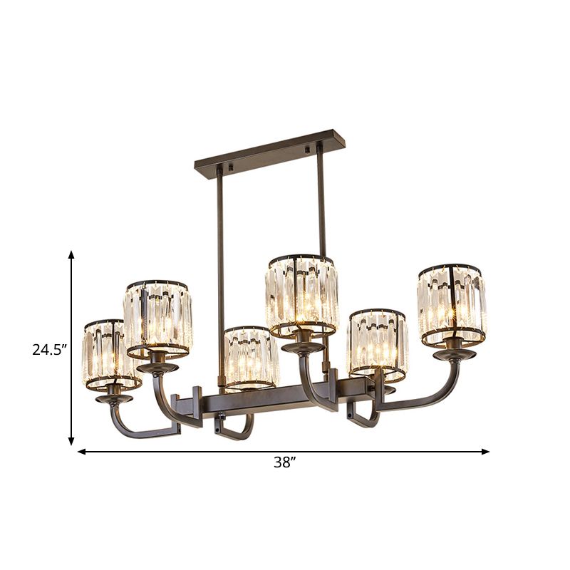 Cylindre Dining Room Island Lightture Classic Faceteted Crystal 7 Heads Black Pendant Lampe