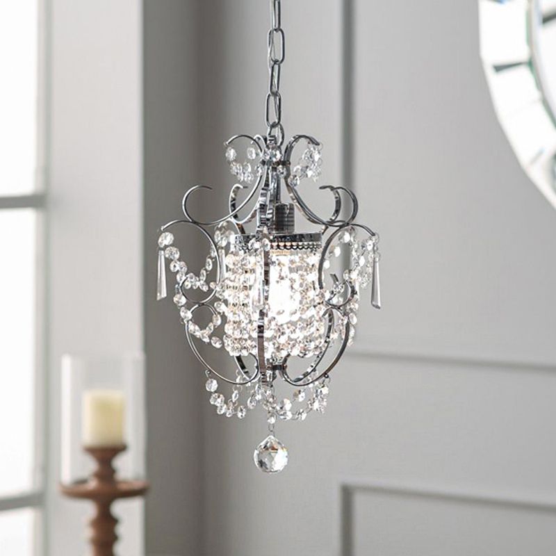 Sfere di cristallo Black/Chrome Swag Light Scrolls 1 lampadina a soffitto contemporanea per sala da pranzo