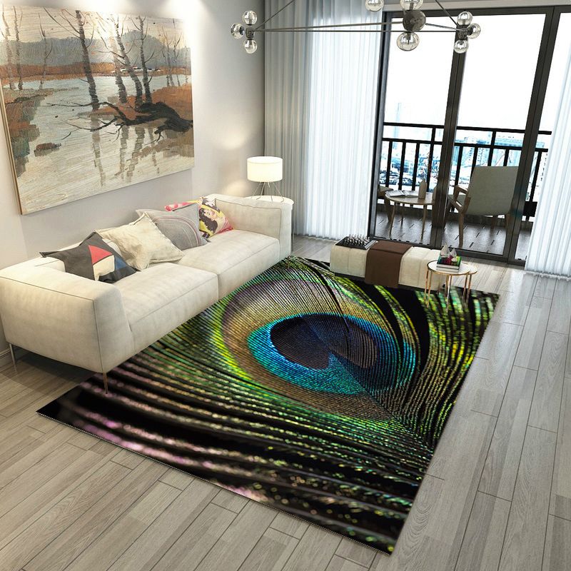 Gray Modern Rug Polyester Feather Rug Non-Slip Backing Rug for Living Room