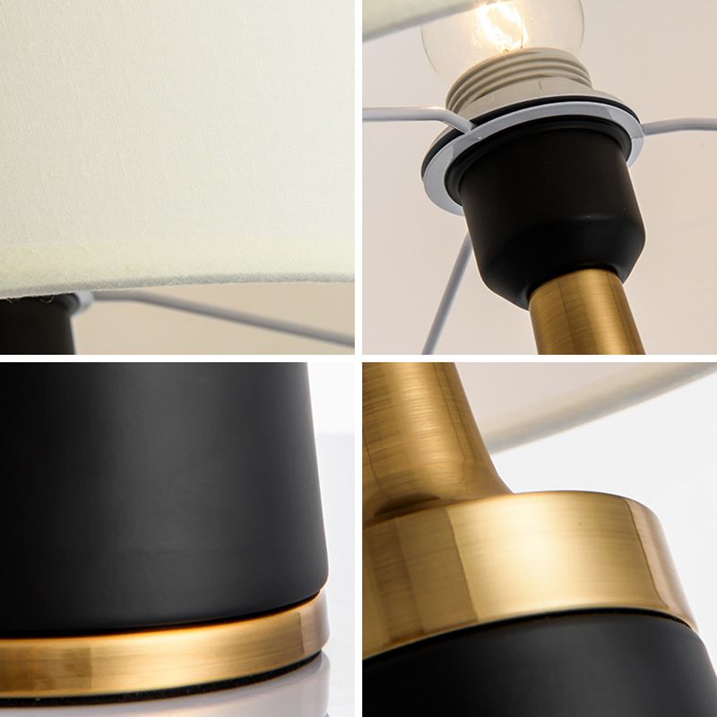 Drum Bedside Nightstand Tabet Fabricion de 1 luce Luz de mesa de simplicidad con base metálica de cono en blanco