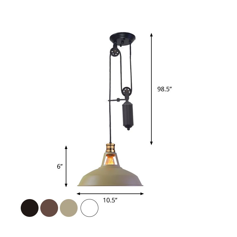 1 Light Barn Pendant Ceiling Lamp Farmhouse Style Black/Beige/Rust/White Metallic Hanging Light with Pulley for Bedroom