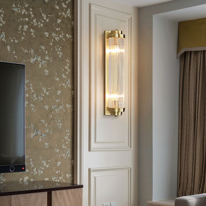 Modern Style Cylinder Wall Sconce Crystal 2 Light Sconces for Living Room