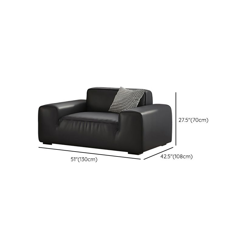 Contemporary Black Genuine Leather Square Arm Sofa with Pillows