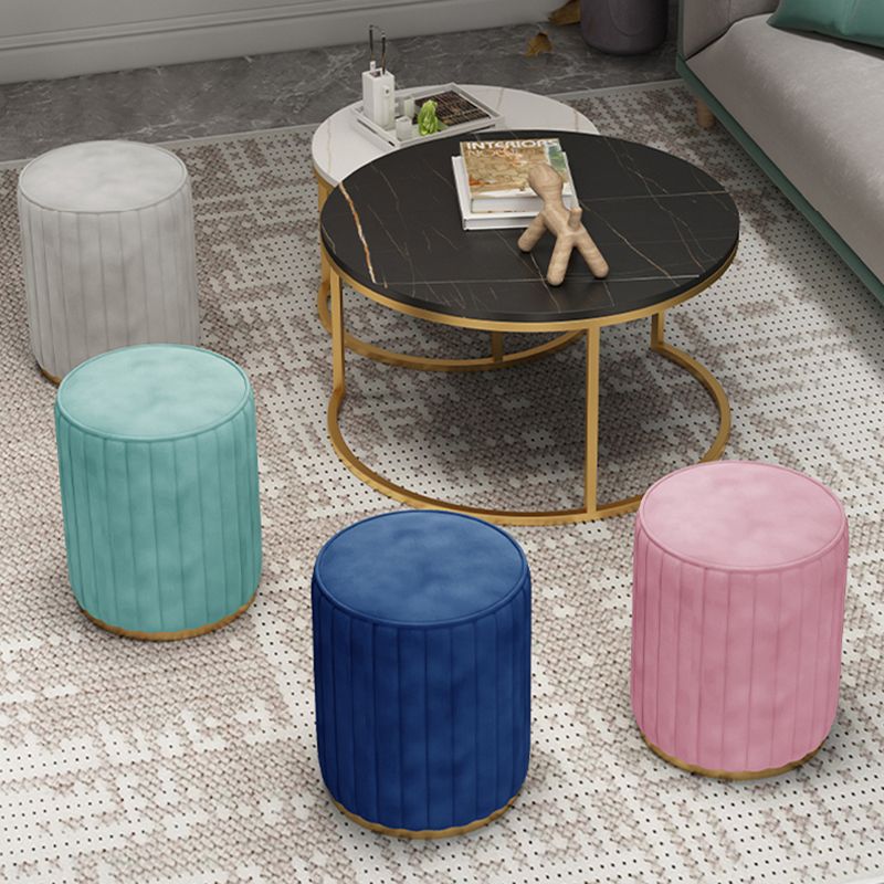 Glam Velvet Pouf Chair Tear Resistant Cylinder Shape Gold Base Ottoman Stool