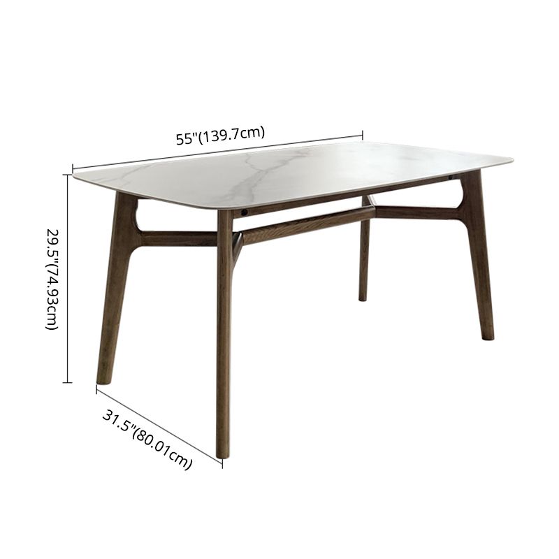 Modern Style Ash White Slate Rectangular Dining Table Set with 4 Legs Base