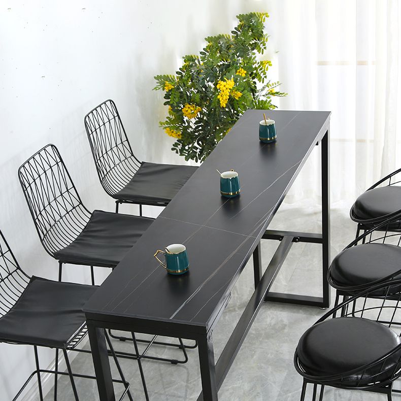Modern Style Stone Bistro Bar Table Rectangle Metal Base Bar Table