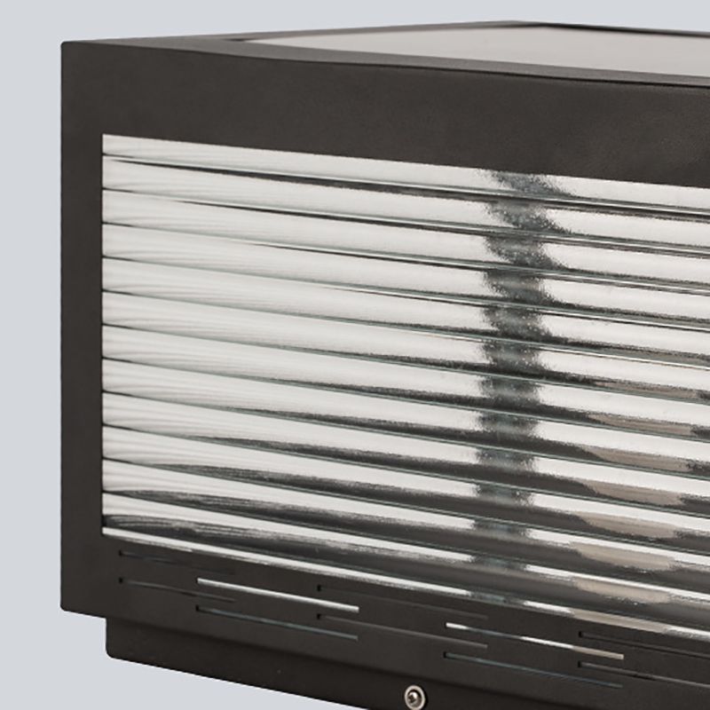 Square Shape Metal Outdoor Light Modern Style 1-Light Solar Pillar Lights in Black