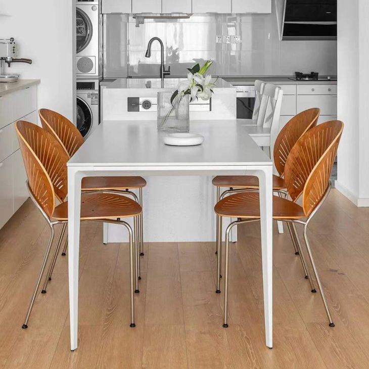 Mesa de comedor de piedra sinterizada contemporánea Mesa de comedor de forma rectangular blanco para cocina