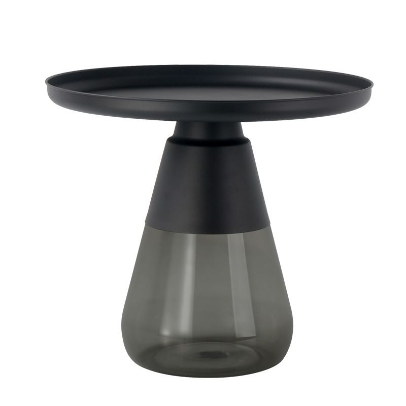 Modern Style Black/gold Metal Countertop Glass Base Green/grey Round Side Table