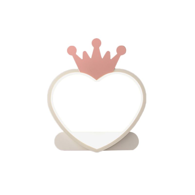 Cartoon Heart Wall Sconce Lighting Acrylic LED Nursery Wall Mount Lamp with Gold/Pink Crown Design